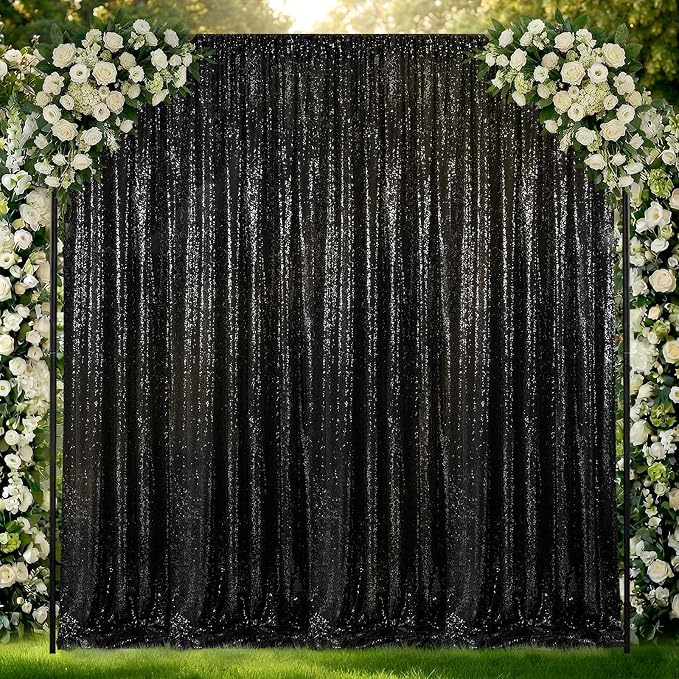 Black Backdrop Curtains for Parties 2 Panels 2ftx8ft Sequin Birthday Backdrop Seamless Photography Background Halloween Decoration - Image 7