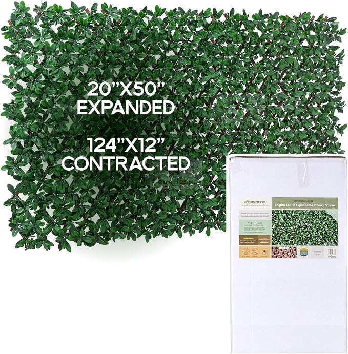 NatraHedge 20''X50'' Artificial Privacy Grass Wall Decor, Laurel Leaf | Faux Trellis, Expandable lattice Panels for Indoor, Outdoor, Garden And Balcony Greenery Wall Fence Screen | UV Resistant by NatraHedge