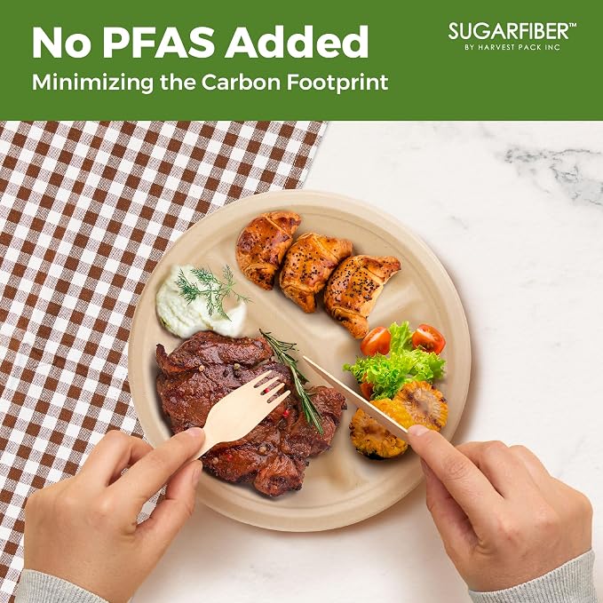 10 inch 3 COMP Nature Compostable Dinner Paper Plates for Party, 500 Count | Disposable,Biodegradable,Heavy-Duty,Natural,Bagasse,Microwavable, Eco-Friendly,Sugarcane,Plant Fibers,Sugarfiber,PFAS Free - Image 5