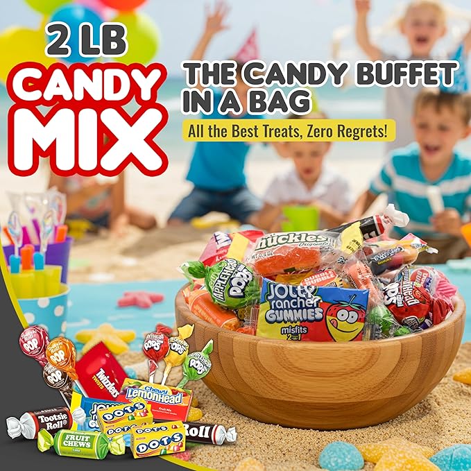 Candylish Candy Mix Variety Pack Bulk Assorted Individually Wrapped Big Bag of Candy for Piñata Stuffers, Goodie Bags, Birthday Parties, Kids’ Treats & Party Favors 2 lbs