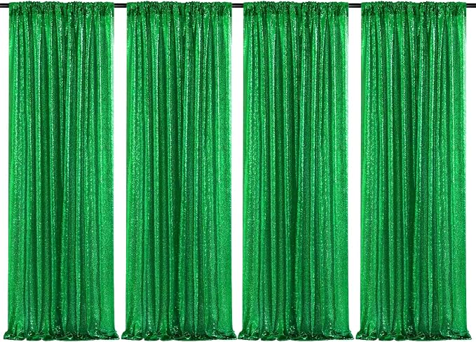 Green Sequin Backdrop Curtains-4 Panels 2FTx8FT Green Backdrop for St Patricks Day, Glitter Party Decorations Background Drapes for Wedding Birthday Anniversary Graduation Photo Booth Decor by SoarDream