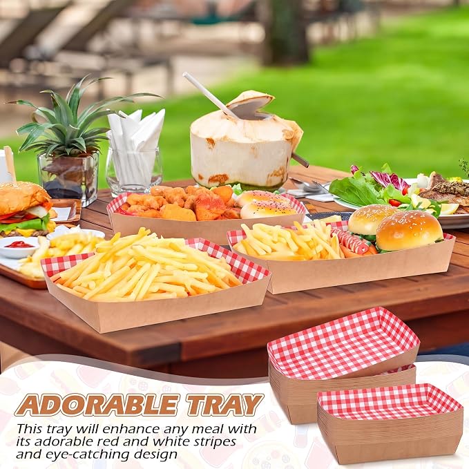 Disposable Red White Checkerboard Paper Food Trays 5 lb Heavy Duty Kraft Paper Food Serving Boats 10.2 x 7.1 x 2 Inch Nacho Taco Hot Dog Chips Snack Hamburger Holder for Party Restaurant (30 Pcs) - Image 5