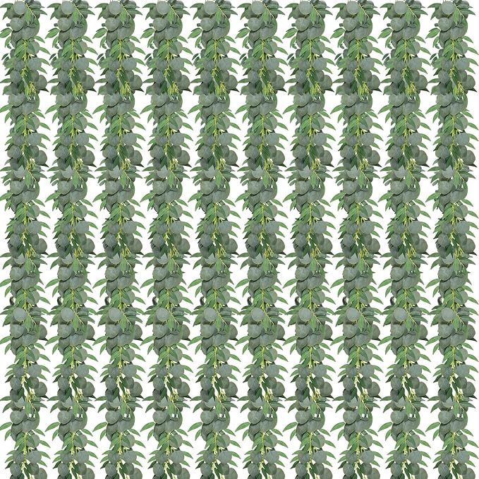 10 Pack Artificial Eucalyptus Garland with Willow Leaves 6.4 ft Artificial Greenery Vine Swag Faux Silver Dollar and Willow Leaves Garland for Wedding Table Runner Doorway Decoration Indoor Outdoor by Waydress