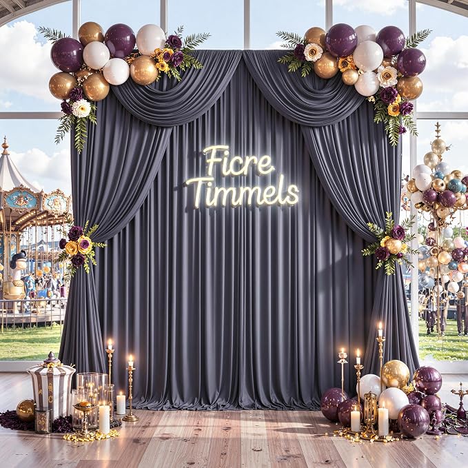 20 ft x 10 ft Wrinkle Free Charcoal Backdrop Curtain for Parties, Dark Grey Polyester Photo Backdrop Drapes for Baby Shower Wedding Engagement Birthday Party Backdrop Stand,5ft x 10ft 4 Panels - Image 9