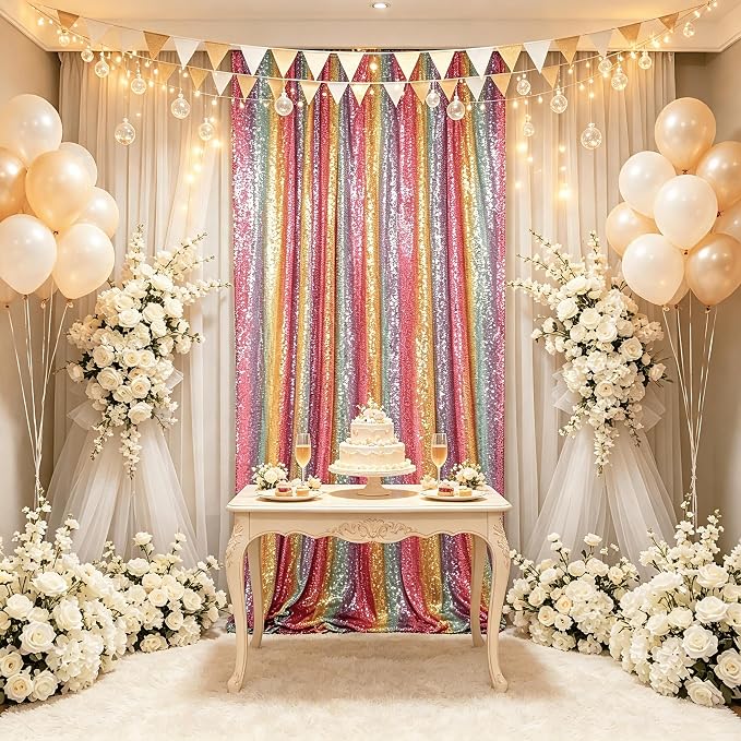 ShinyBeauty Rainbow Sequin Backdrop Curtain 4x10FT 4 Panels - Image 4