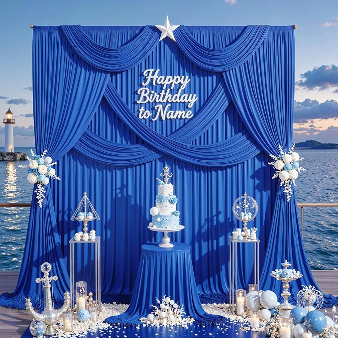 Outpain 20 ft x 8 ft Royal Blue Backdrop Curtain Panels, 4 Panels 5 ft x 8 ft Wrinkle Free Polyester Photography Backdrop Drapes, Wedding Party Home Decoration Supplies - Image 3