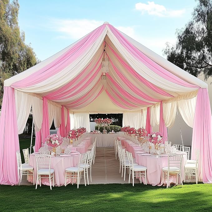 12 Panels 5x30ft White Ceiling Drapes for Wedding, Wrinkle Free Thick Polyester 30 ft Long Canopy Tent Draping Fabric Ceiling Curtains Arch Drapery for Birthday Party Event Venue Decoration - Image 7