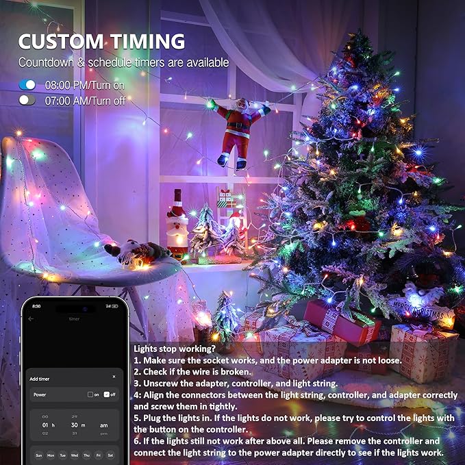BrizLabs Multicolor & Cool White Color Changing Smart Christmas Lights, 180ft 500 LED Christmas Tree Lights with App & Voice Control, Dimmable Xmas Lights Clear Wire for Indoor Outdoor Xmas Tree Decor