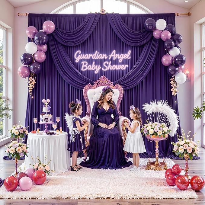 40 ft x 10 ft Wrinkle Free Purple Backdrop Curtain for Parties, 5ft x 10ft 8 Panels Polyester Purple Photo Backdrop Drapes for Wedding Birthday Party Baby Shower Fabric Photo Curtains for Mermaid - Image 8
