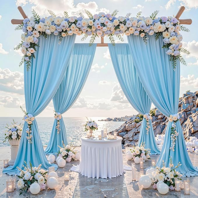 10 ft x 10 ft Wrinkle Free Baby Blue Backdrop Curtains for Baby Shower Parties, Polyester Light Blue Photo Backdrop Drapes for Birthday Wedding Party Gender Reveal Photography by Outpain
