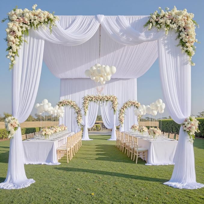 12 Panels 5x30ft White Ceiling Drapes for Wedding, Wrinkle Free Thick Polyester 30 ft Long Canopy Tent Draping Fabric Ceiling Curtains Arch Drapery for Birthday Party Event Venue Decoration - Image 6
