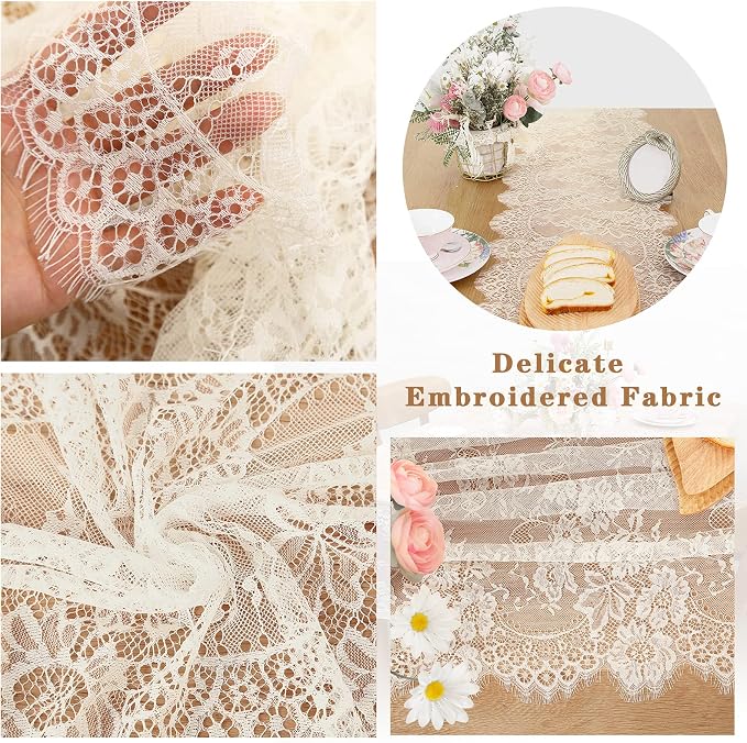 Lace Table Runners Farmhouse Chic Runner 14x120 Inch Rustic Wedding Ivory - Image 3