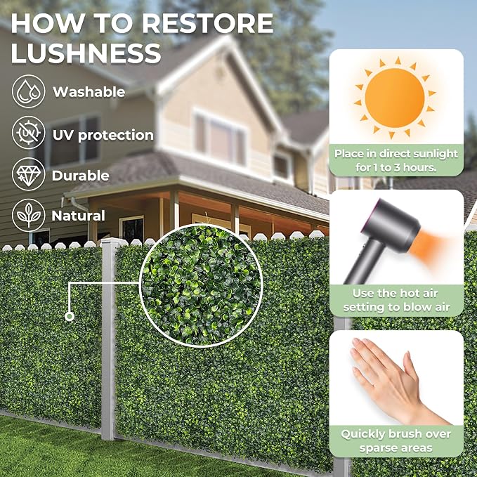 Artificial 60x120 in (50 Sqft) Boxwood Grass Wall Backdrop Roll | UV-Anti Faux Green Leaf Privacy Fence, Garden/Backyard/Patio/Balcony/Party Greenery Hedge Backdrop, Indoor Outdoor Decor - Image 4