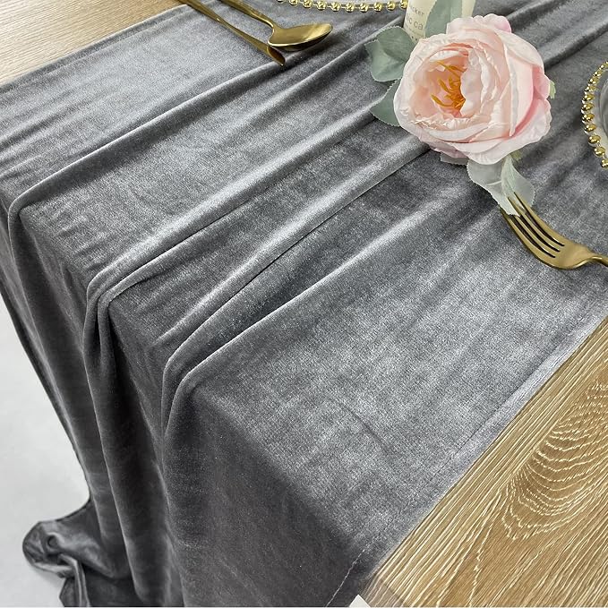 Luxurious Velvet Table Runner, 10ft Wedding Reception Decorations, 20x120inch Soft Velvet Fabric, Table Linen Overlay, Wedding Table Runners (Gray, 20X120inch) - Image 5