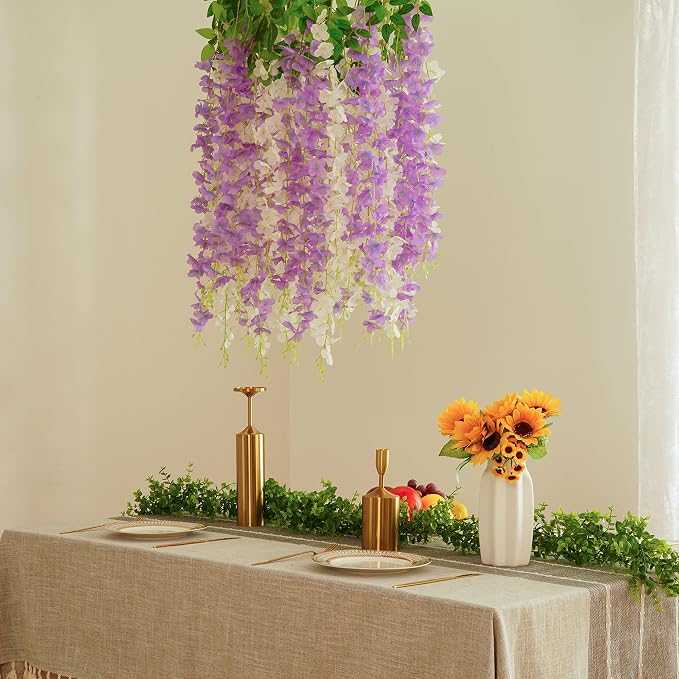 BLEUM CADE 20Pcs White & Purple Fake Wisteria Hanging Flowers | 3.6Ft/Pcs Artificial Wisteria Garland, Hanging Flowers for Wedding Party Home Backdrop Wall Decoration - Image 4