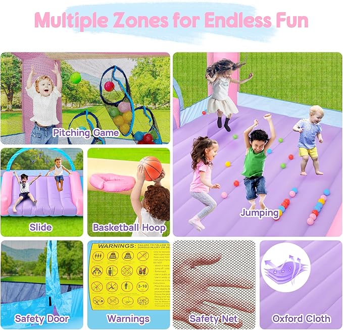 Large Bounce House for Big Kids, 14.8 x 14.5 FT Inflatable Bouncer Jumper Slide with 650W Blower, Basketball Hoop, Throw Ball Game, Ball Pits