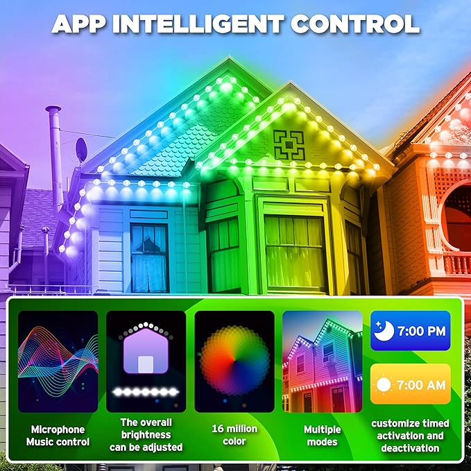 RGB Permanent Outdoor lights, 200FT Smart LED Eaves Lights with APP/Remote Control, IP67 Waterproof Outdoor Lights for House - Ideal for Christmas, Halloween, Party, Garden, Patio Home Decoration