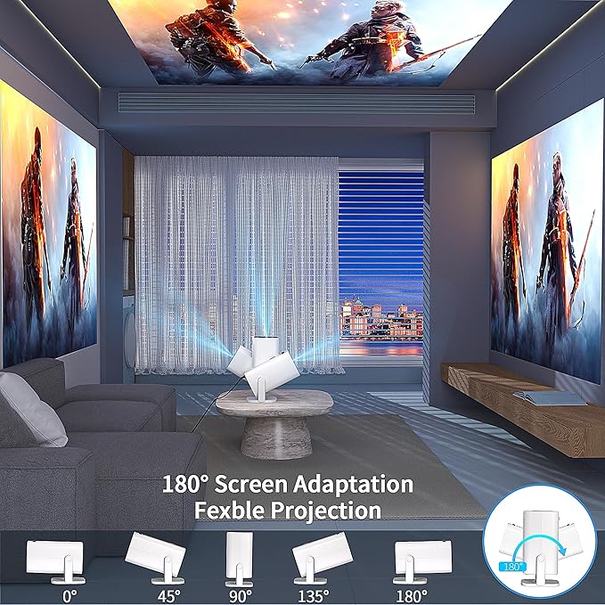 Mini Projector, Portable Outdoor Projector 4K Supported, Short Throw Movie Projector Compatible with Smartphone, TV Stick, Laptop, Game Consoles