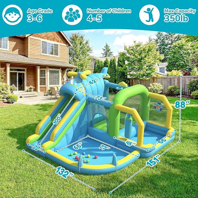Inflatable Bounce House Water Slide,12-in-1 Oversized Indoor Bounce House for Kids 3-6 Tall Slide,Climbing Wall, Water Pool, Ball Pit,Sprinker,Dart, Basketball Hoop, 550W Blower for Backyard Party