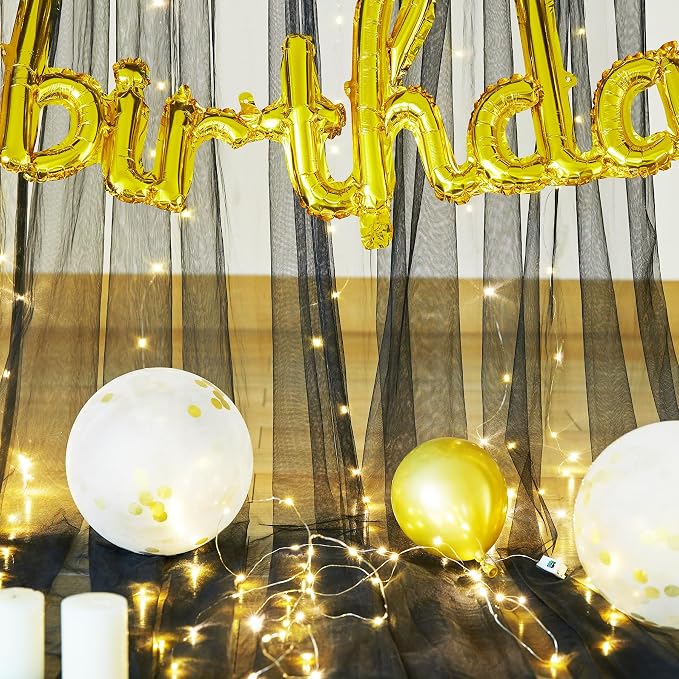 Black Sheer Backdrop Curtains with Lights String for Parties Birthday 10ft × 8ft Black Tulle Backdrop Curtain for Baby Shower Wedding Graduation Halloween Party Photo Shoot Decorations - Image 6
