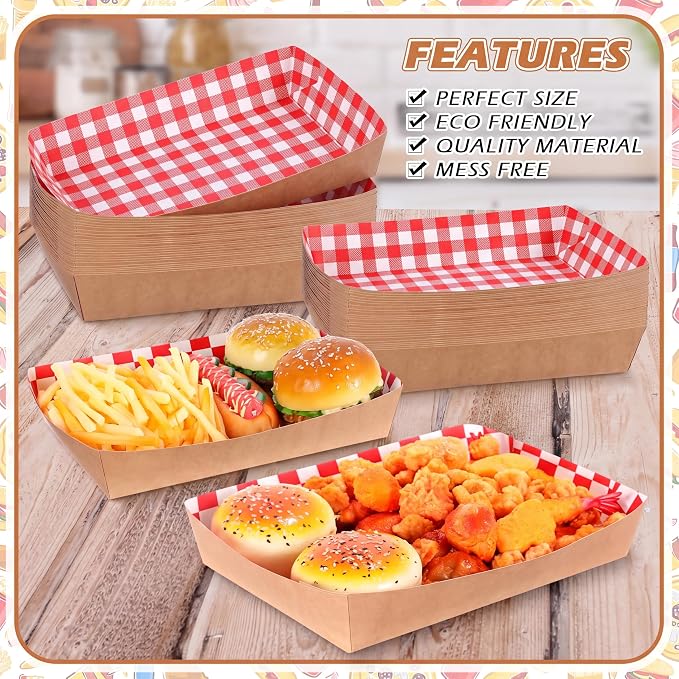 Disposable Red White Checkerboard Paper Food Trays 5 lb Heavy Duty Kraft Paper Food Serving Boats 10.2 x 7.1 x 2 Inch Nacho Taco Hot Dog Chips Snack Hamburger Holder for Party Restaurant (30 Pcs) - Image 4