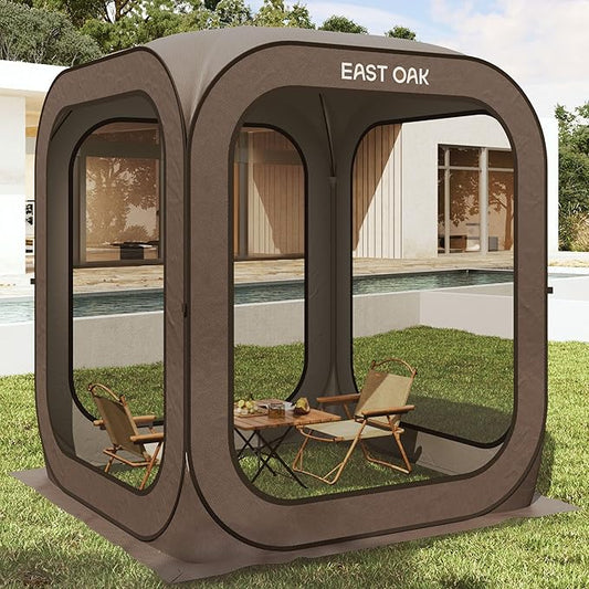 East Oak Screen House Tent Pop-Up, Portable Screen Room Canopy Instant Screen Tent 6 x 6 FT with Carry Bag for Patio, Backyard, Deck & Outdoor Activities, Brown