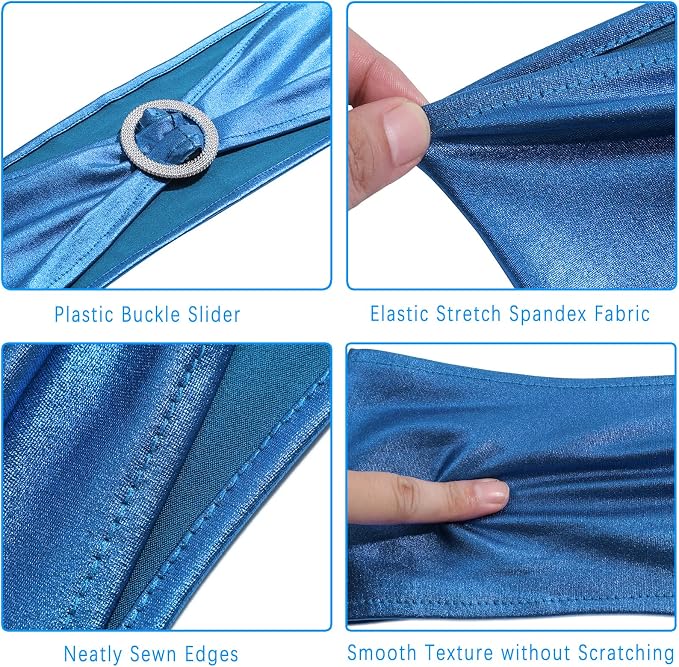 Dimatic 10 PCS Spandex Stretch Chair Sashes Bow Elastic Chair Cover Bands with Buckle Slider for Wedding, Banquet, Party, Hotel Event Decorations - Lake Blue - Image 4