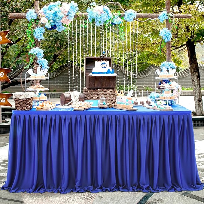 12ft Royal Blue Table Skirt Rectangle Table Polyester Pleated Desk Skirt for Teacher Desk Dorm Ruffle Table Skirt Wedding Birthday Party Baby Bridal Shower Banquet Table Decoration - Image 2