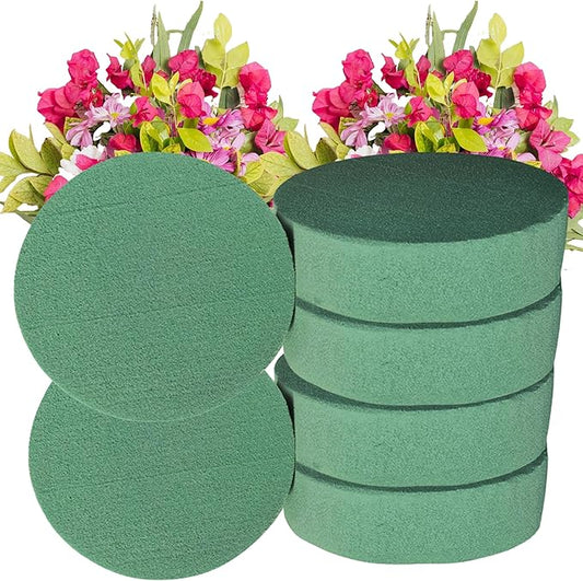 Lageza Pack of 6 Round Floral Foam Blocks (6” X1.5”) Dry & Wet Green Flower Foam Blocks for Fresh & Artificial Flower Arrangements, Party Decorations, Florist Supplies (Size: 6 Inch)