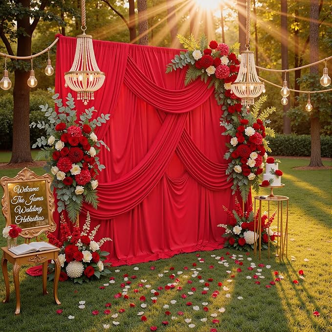 40ft x 10ft Wrinkle Free Red Backdrop Curtains for Parties, 8 Panels 5x10ft Silky Polyester Photo Backdrop Drapes for Christmas Weddings Birthday Party Photography Background Decor - Image 7