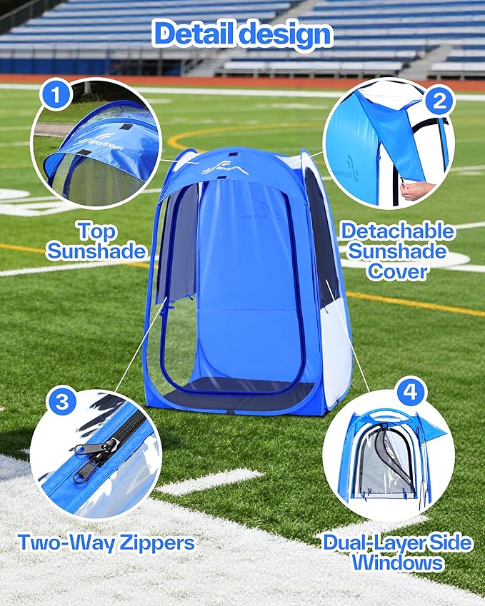 Sportneer XL Transparent Sports Tent, 46" L x 46" W x 63.5" H 3-Side Clear TPU Pop-Up Shelter for 1 Adult & 1 Kid, All-Weather Warm Pod, Portable Windproof & Rain Protection for Outdoor Games