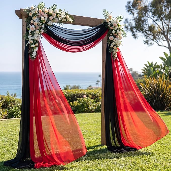 AMZLOKAE Wedding Arch Draping 2 Panels Black Red 18FT Ceremony by AMZLOKAE