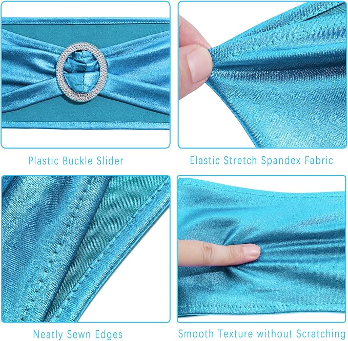 Dimatic 25 PCS Spandex Stretch Chair Sashes Bow Elastic Chair Cover Bands with Buckle Slider for Wedding, Banquet, Party, Hotel Event Decorations - Turquoise - Image 4