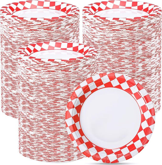 FillTouch 400 Pack 7 Inch Disposable Paper Plates for Everyday Use Soak Proof Heavy Duty Small Paper Plates for Dinner Picnic, Cut Proof Plate for Holiday Party Family Gatherings (Red Checkered) by FillTouch