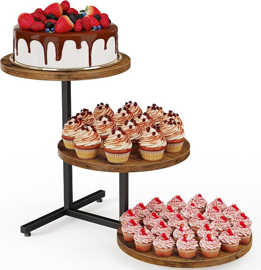Emfogo Wooden Cupcake Stand for 50 Cupcakes, 3 Tier Dessert Tower Stands, Cup Cake Display for Party Afternoon Tea Wedding Graduation, Large Tiered Tray for Cake Cookie Food (1 Pack) by Emfogo