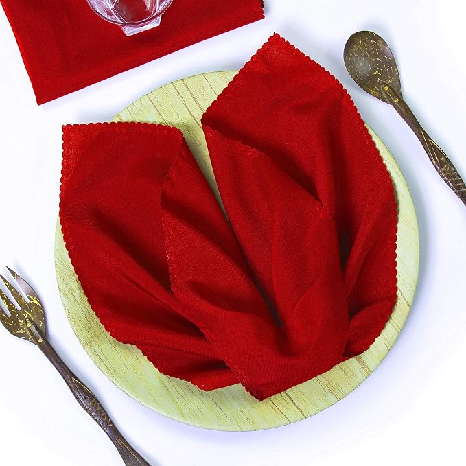 MDS Pack of 12 Polyester Napkins 17 x 17 Inch Square with Scalloped Edge, Plain Washable Reusable Dining Table Cloth Napkin for Wedding Party Banquet Home Restaurant Bistro Decoration - Red by MDS
