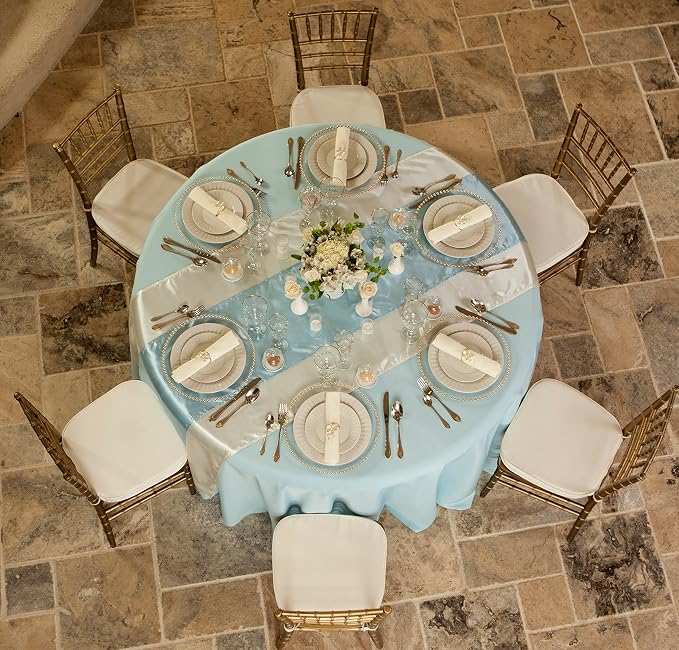 LTC LINENS Baby Blue Round Tablecloth - 132 Inch Round Tablecloth, Large Party Table Cloth, Wrinkle Resistant, Washable Polyester Fabric Table Cover Linens for Wedding, Party, Banquet - Image 5
