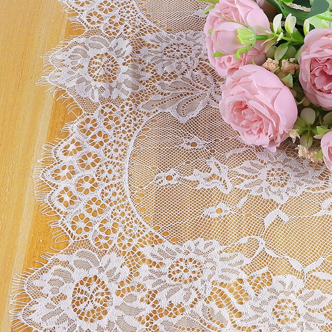 20 Pcs White Lace Table Runners 14 x 120 Inch for Wedding Bridal Shower Baby Shower Party Table Decoration, Rustic Rose Embroidered Boho Table Runner - Image 2