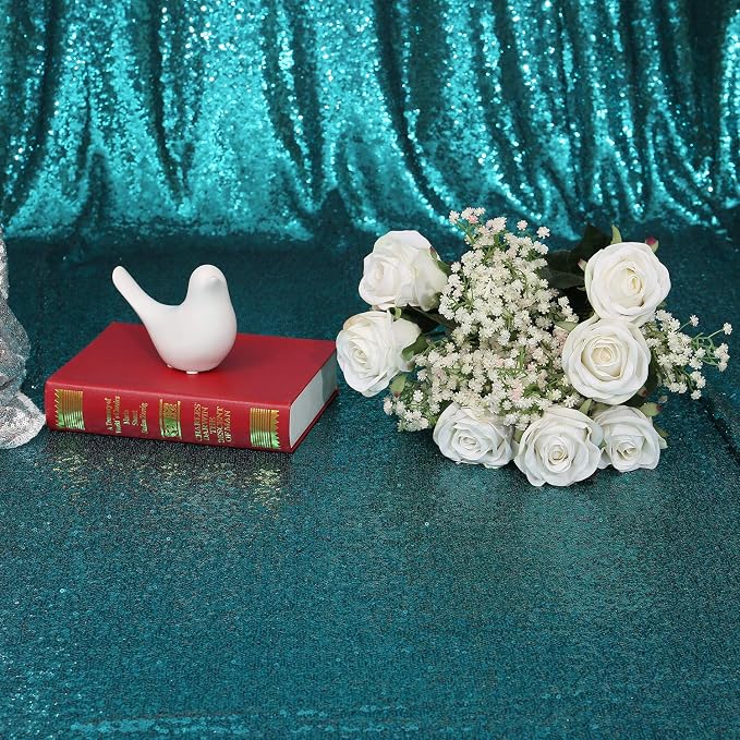 Poise3EHome Teal Sparkly Sequin Backdrop Curtain 2 PCS 3FT x 8FT - Image 5