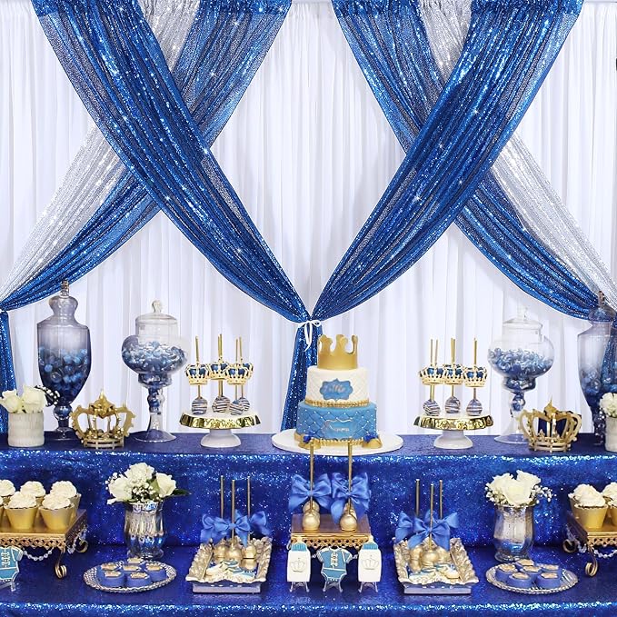 Royal Blue Sequin Backdrop Curtains 4 Pcs 2ftx8ft Glitter Shimmer Fabric - Image 3