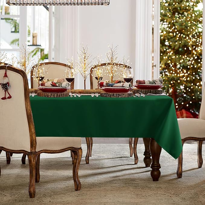 sancua Rectangle Tablecloth, 60 x 120 Inch, Hunter Green | Stain and Wrinkle Resistant, Washable Polyester Cloth Decorative Fabric Cover for Dining Tables, Buffet Parties and Christmas - Image 2