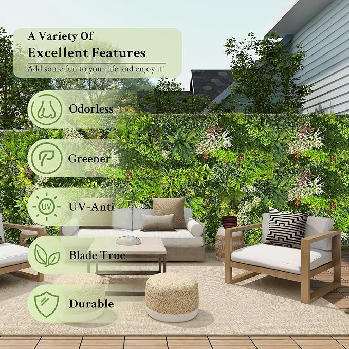 ODTORY Artificial 3D Plant Wall, 40"x120" Privacy Backdrop Screen | UV-Anti, Faux Grass Panel Roll, Ivy Boxwood Fence, Fake Greenery Leaf Hedge Cover, Indoor/Outdoor, Garden/Patio Decor - Image 5