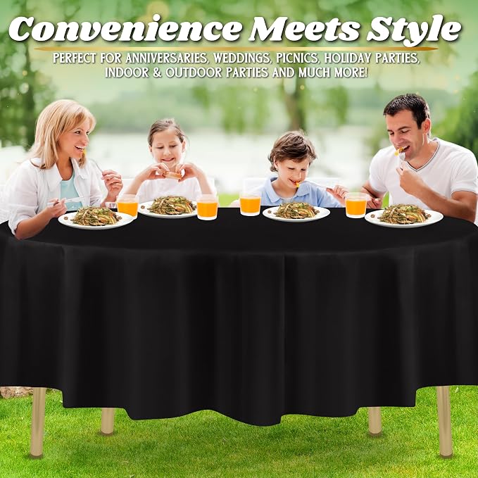 ZIMPLEWARE Black Standard Disposable Plastic Party Tablecloth [Case of 72] 84 x 84” Round Table Cover for Indoor & Outdoor Use - Image 6