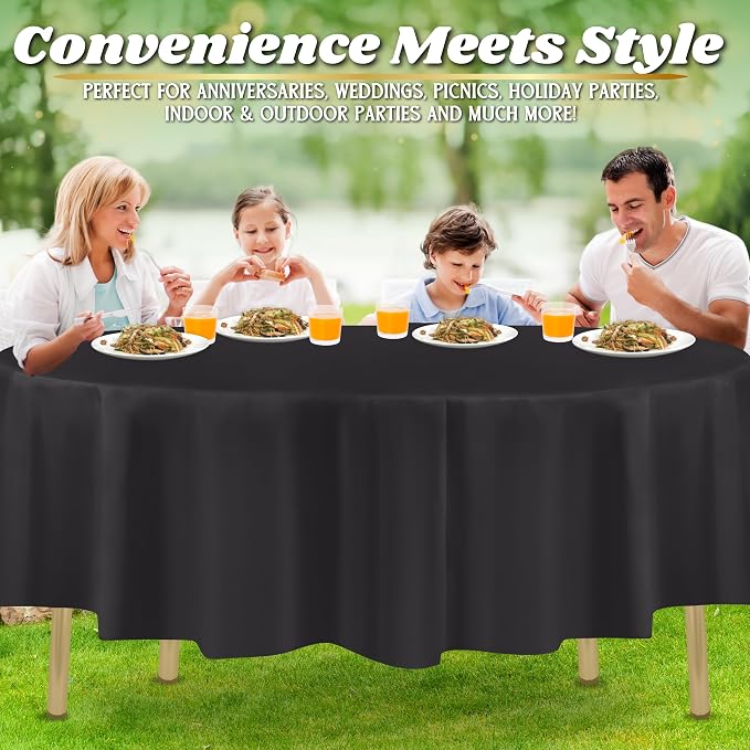 ZIMPLEWARE Dark Grey Standard Disposable Plastic Party Tablecloth [Case of 72] 84 x 84” Round Table Cover for Indoor & Outdoor Use - Image 6