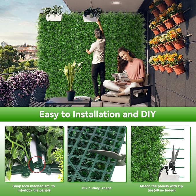 6Pcs Artificial Grass Wall Panels,20"x20" Boxwood Wall Panels | UV-Anti Fake Plant Wall, Faux Greenery Backdrop, Green Grass Wall Decor, Evergreen Hedge for Outdoor Indoor Patio Garden - Image 4