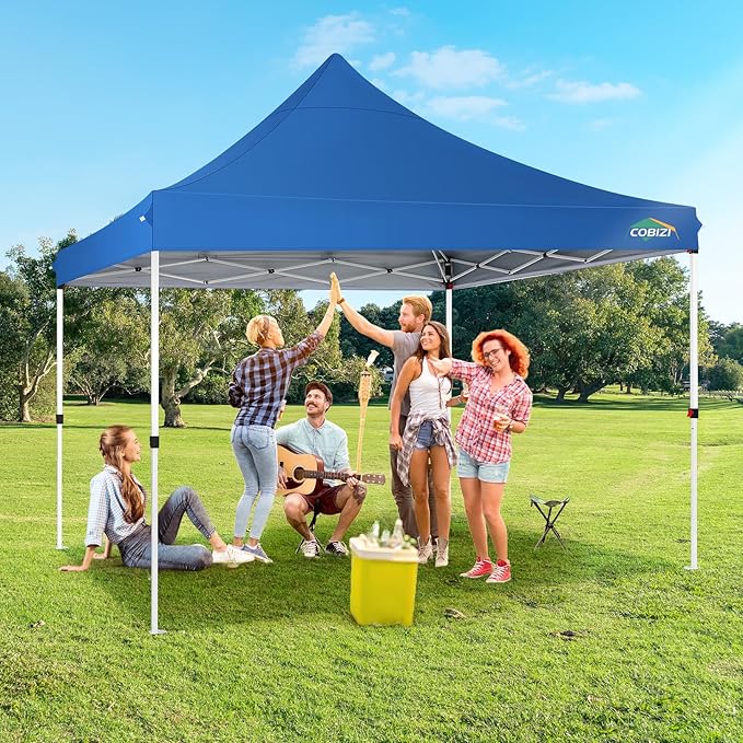COBIZI 10x10 Pop Up Canopy with 4 Sidewalls, Canopy Tent 10x10 for Parties, Backyard, Commercial, Waterproof and Portable Instant Shelter UV50+ Outdoor Gazebo with 4 Sandbags(Light Blue)