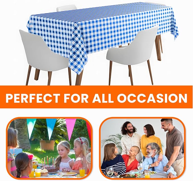 LEMON + Co. Blue Gingham Premium Plastic Tablecloth Roll - 54" x300' for Parties with Cutter Box - Cut to Size Rectangle & Round Disposable Tablecloth Plastic Table Cover - Image 7