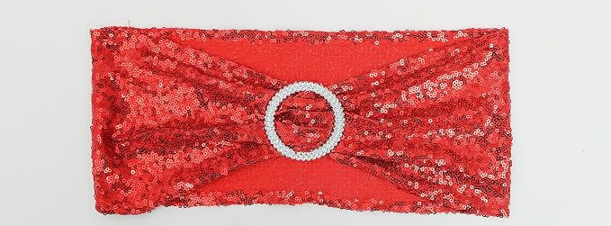 Double-Sided Sequins Red Chair Sashes for Wedding Decor, Red Sequin Chair Bands with Silver Buckles, Sequin Chair Sashes Bows for Party Ceremony Event Chair Decorations - 50 Pack - Image 3