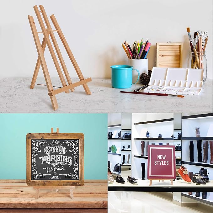 U.S. Art Supply 14" Medium Tabletop Display Easel - Beechwood, Pack of 12 | Artist Wooden A-Frame Display Stand, Easel for Painting, Canvas Stand, Classrooms Events Photo Picture Sign Holder - Image 5