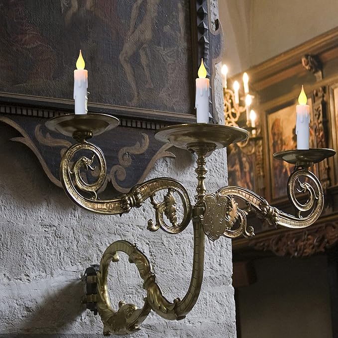 LINCOUNTRY.Short White Taper Candle Battery Operated Flameless Led Taper Candles with Timer,Primitive Small Candlesticks Flickering Flame,4.75Inch Christmas Halloween Decor